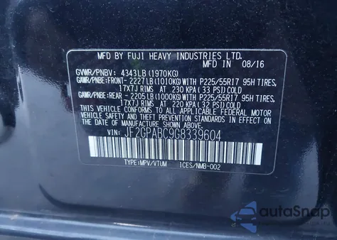 2016 Subaru Crosstrek 2.0I Premium z USA, uszkodzony, nr VIN JF2GPABC9G8339604